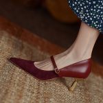 کفش پاشنه دار ترکیب اشبالت و چرم زرشکی کد 18360 - تصویر 8